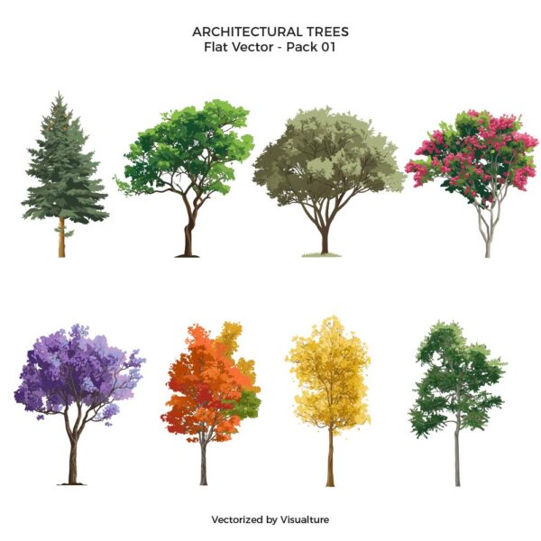 Flat Vector Architectural Trees - Pack 01